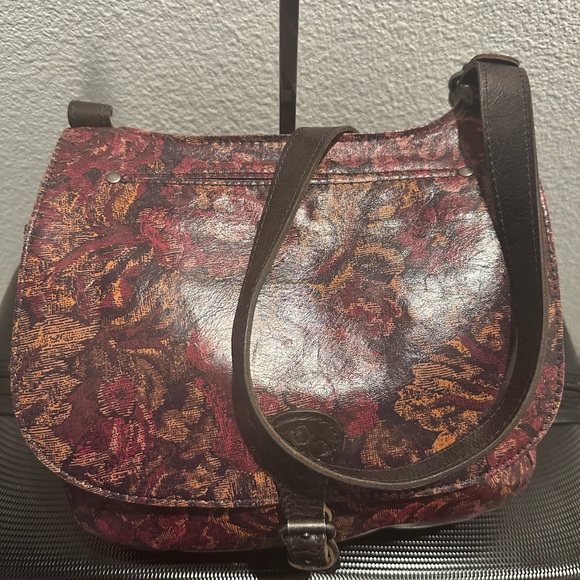 Patricia Nash Red and Brown Floral Saddlebag Crossbody - Picture 2 of 10
